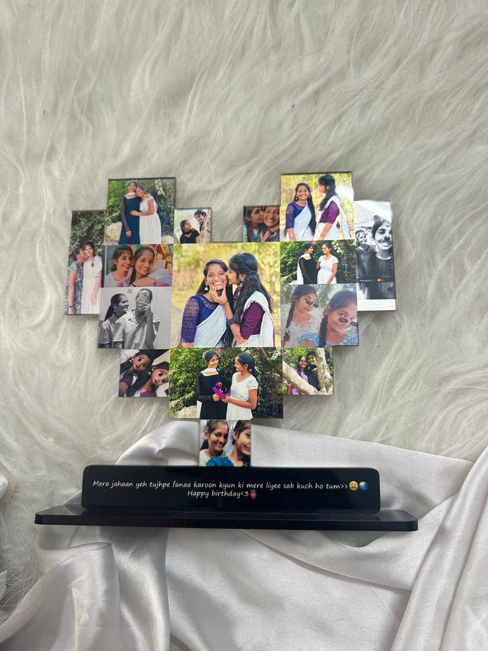 customized heart shape standee with 15 photos and message